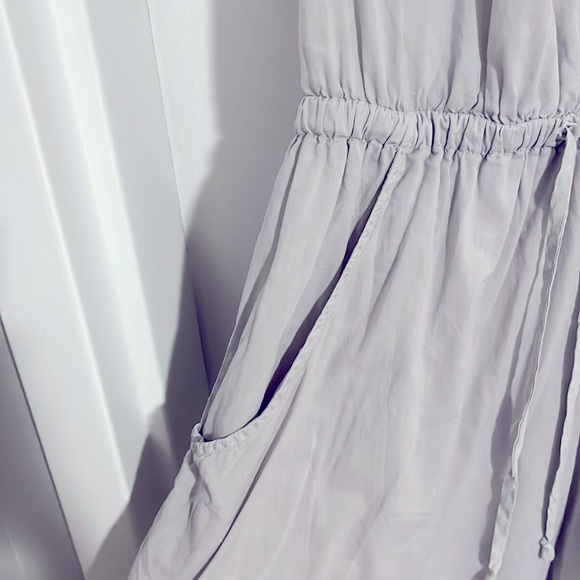 Aritzia Talula drawstring button down summer dress with pockets taupe - Picture 3 of 6